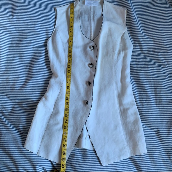 Vintage White Linen Mid Length Vest Waistcoat - Picture 5 of 7
